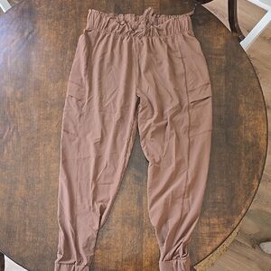 Casual Brown Cargo Pants with Elastic Waistband